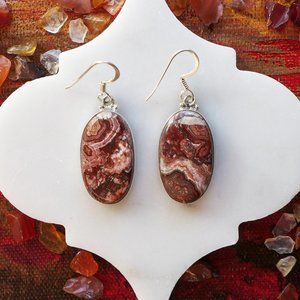Crazy Lace Brown Red Agate Oval earrings in silver